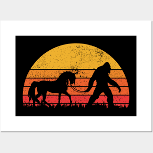 Bigfoot and Unicorn Walking In The Sunset Posters and Art